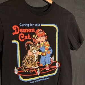 Small Black Graphic Tee — Dealing With a Demon Cat